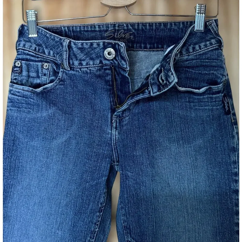 Y2K Silver Jeans Womens Size 29 Low Rise Dark Wash Bootcut Flare Denim Stretch - Picture 5 of 12